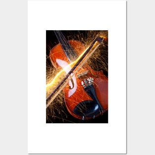 Violin with sparks flying from the bow Posters and Art